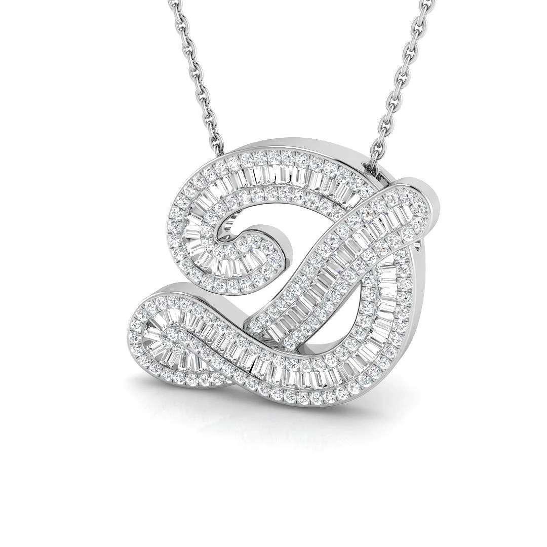 ‘D’ Initial Pendant with 0.65ct Baguette-Cut Diamonds